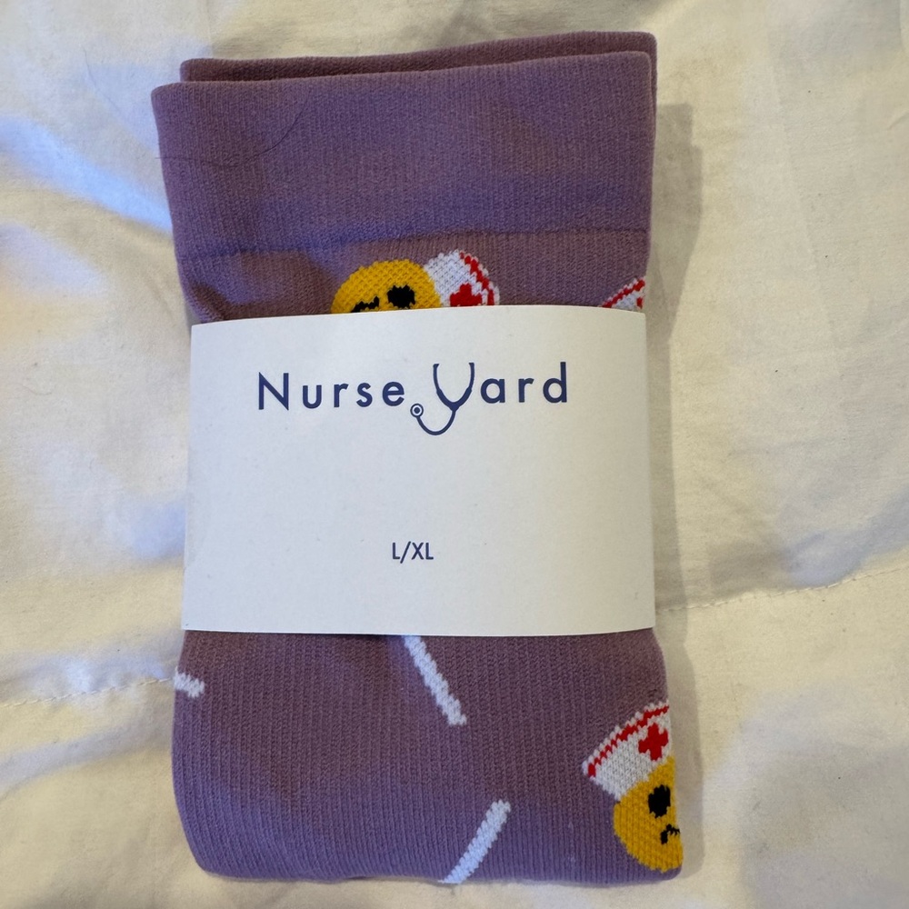 Nurse Yard Purple Socks with Nurse Emoji